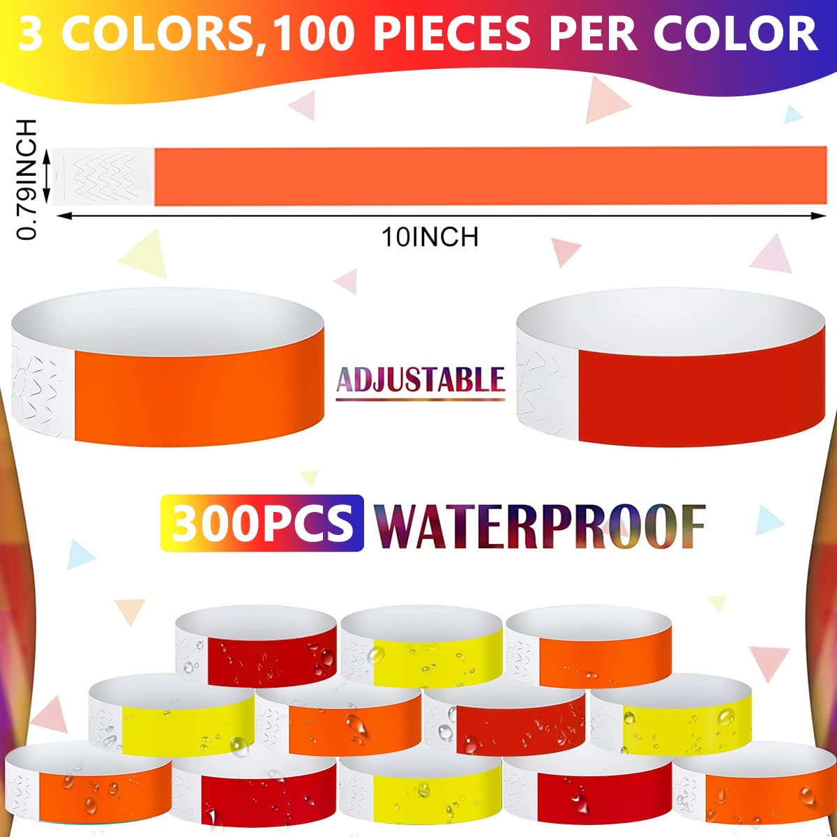 HASTHIP 300 Pack Paper Wristbands Neon Wrist Bands for Events Variety Neon Wrist Bands Lightweight Concert Wristbands Colored Waterproof Hand Bands for Party(100*Red+100*Orange+100*Yelllow) HASTHIP 300 Pack Paper Wristbands Neon Wrist Bands for Events Variety Neon Wrist Bands Lightweight Concert Wristbands Colored Waterproof Hand Bands for Party(100*Red+100*Orange+100*Yelllow)